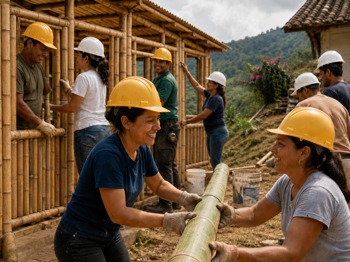 Volunteers building relief homes in Colombia